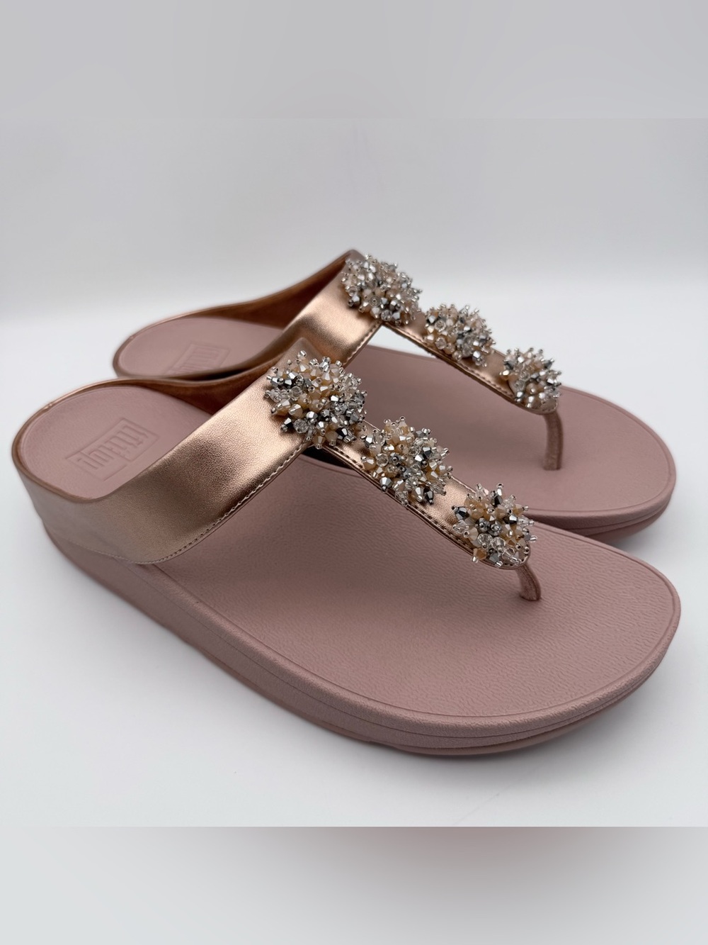 FitFlop Galaxy Women's 9 Rose Gold Crystal Embellished Toe Thong Sandals New